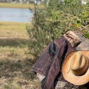 Baccini Brown Jean Jacket with Faux Fur Collar
